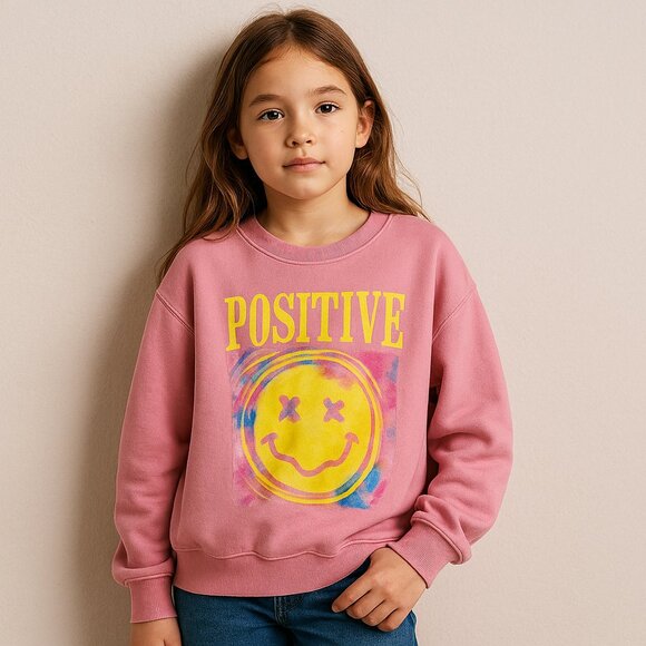 Shein Graphic Sweatshirt Long Sleeves Crew Neck Ribbed Bottom & Cuffs Pink 9 Y - Picture 1 of 13